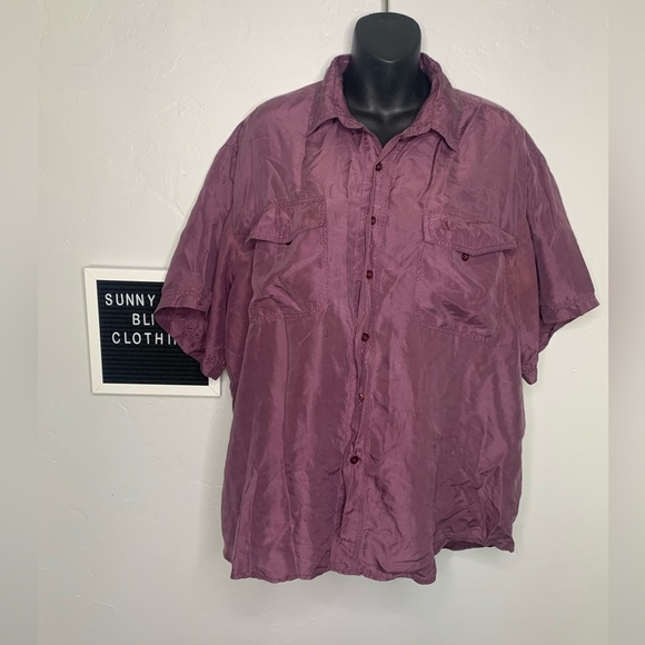 Winner 80s Silk Sueded Purple Boxy Short Sleeve Button Up Men’s Shirt Size Large - Picture 1 of 7